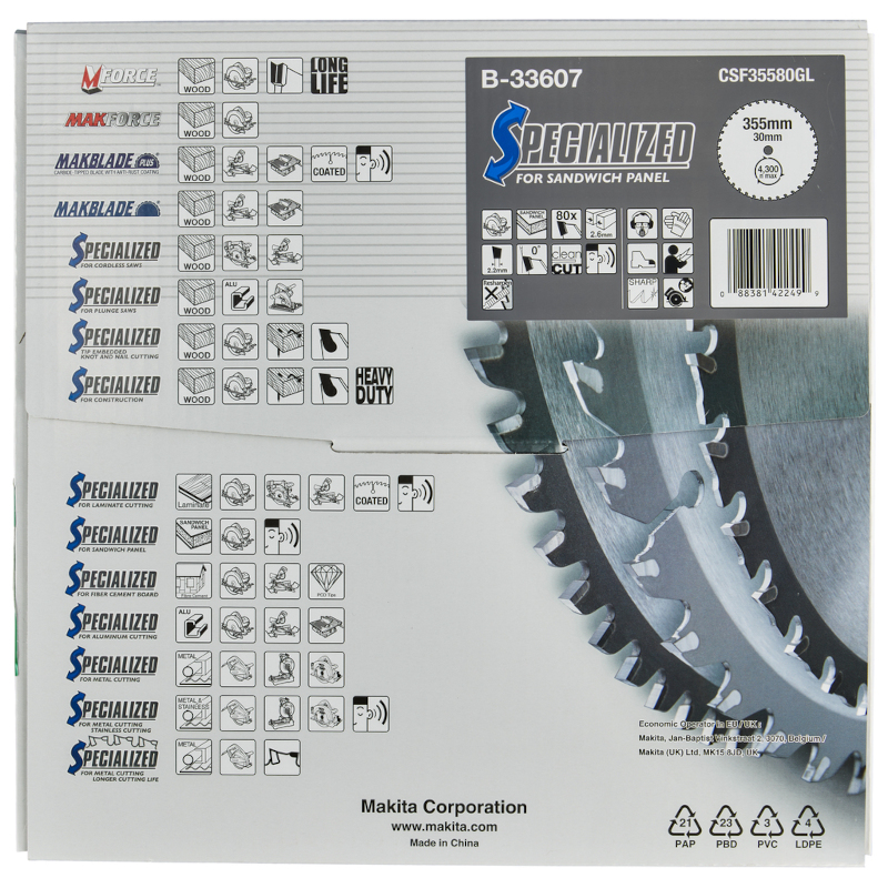 Makita - Set ručna kružna testera HS013GT101 sa listom 355x30/80z za sečenje sendvič panela - HS013GT101 + B-33607
